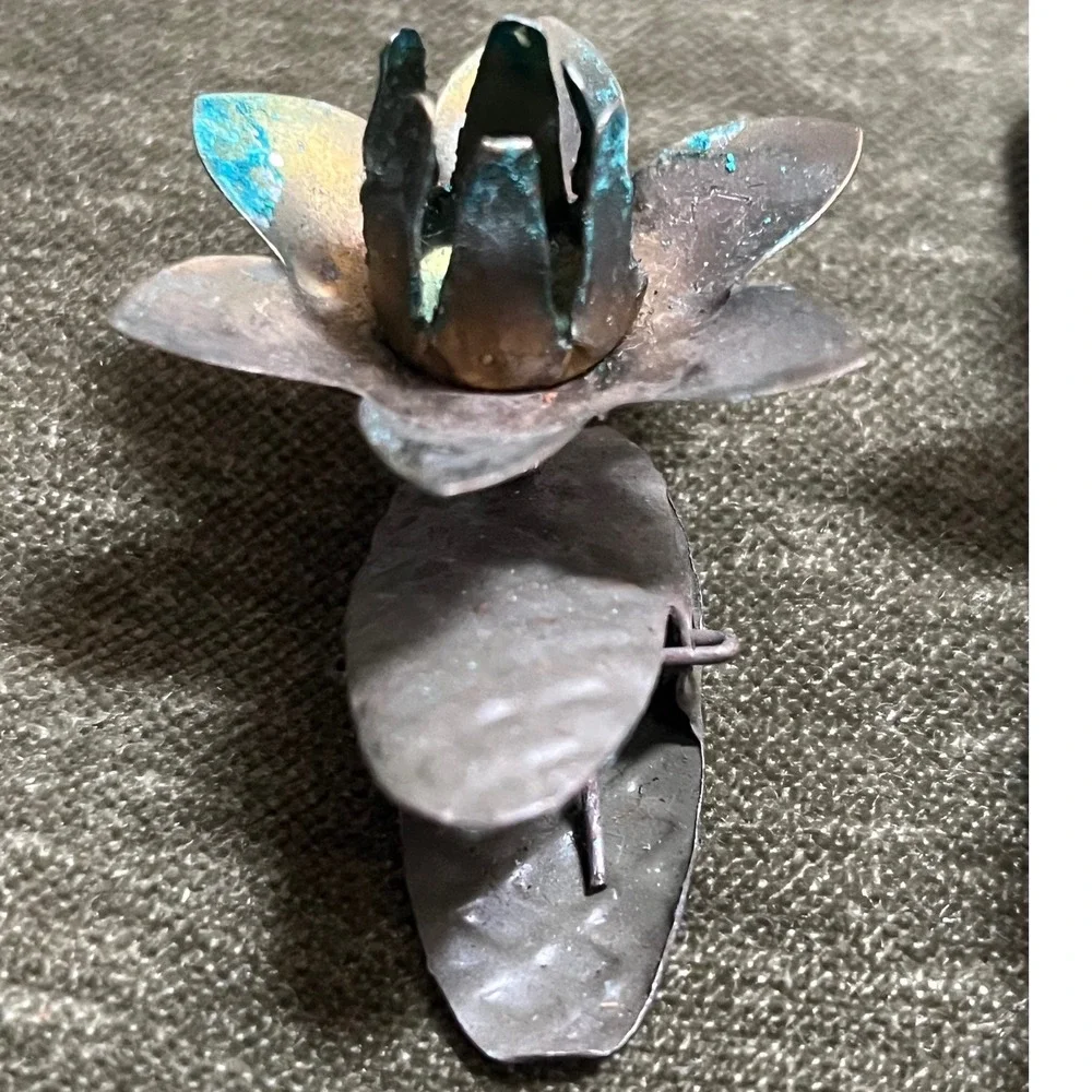 Vtg Christmas Tree Candle Holder Metal Flower Pinecone‎ clip W Germany 6 pc.